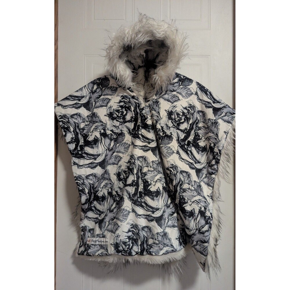 Car Seat Poncho Baby Toddler Faux Fur Floral Lined Boutique Shaggy Wolf Coat